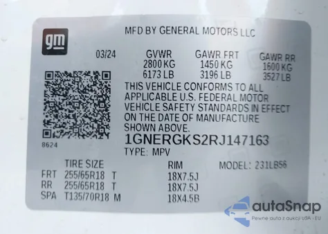 2024 Chevrolet Traverse Fwd Lt from USA, damaged, VIN 1GNERGKS2RJ147163